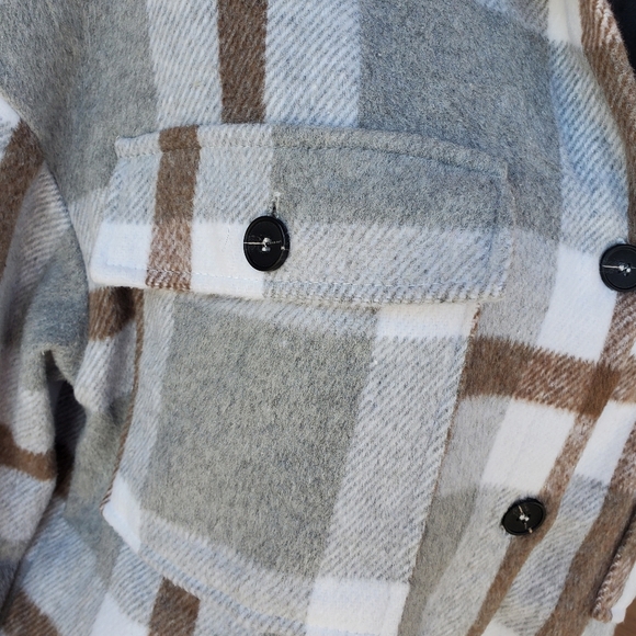 Plaid Brushed Flannel Flap Pocket Drop Shoulder Coat Shacket Women's Medium NWOT - Picture 15 of 16
